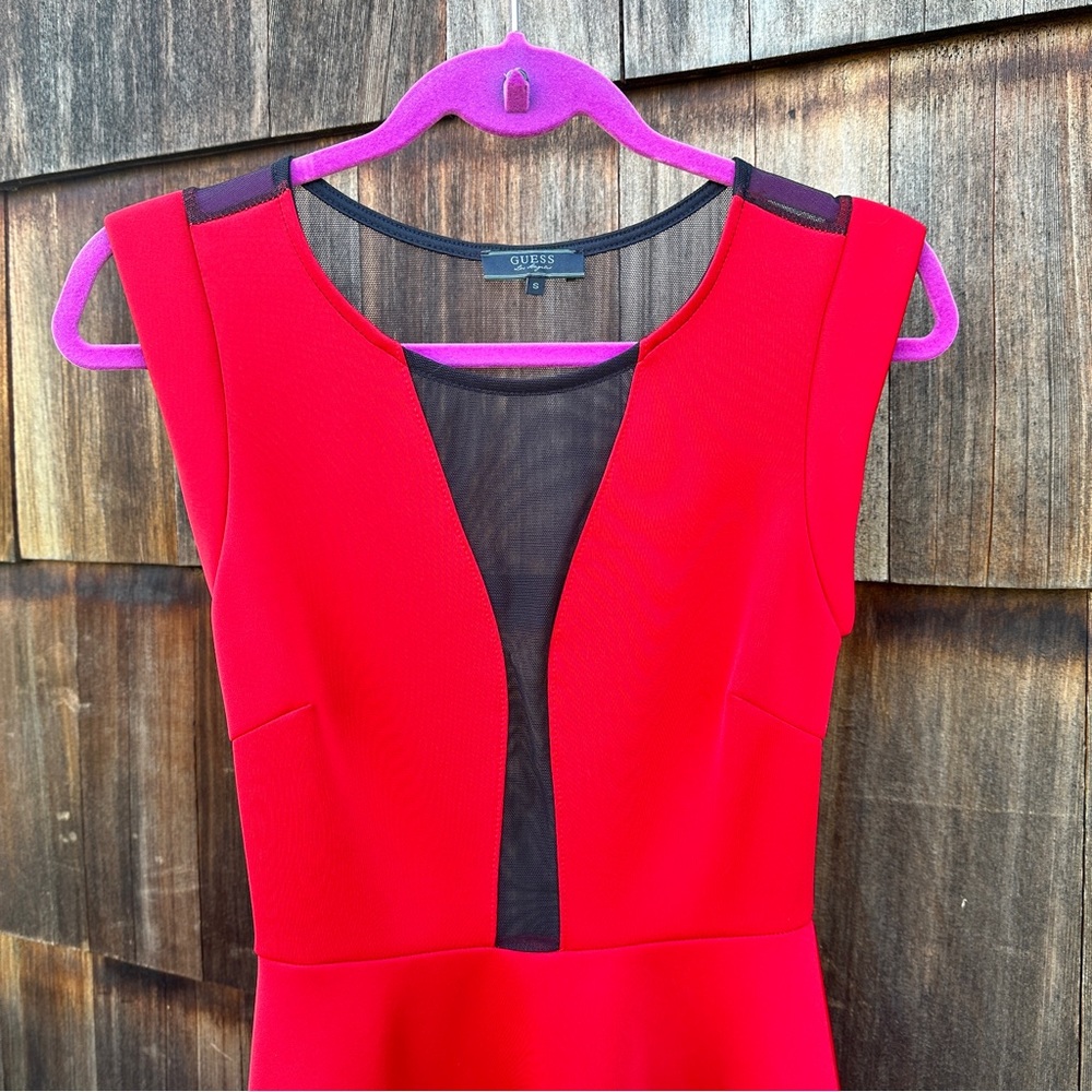 Two-Tone red and black see thru fitted Guess dress